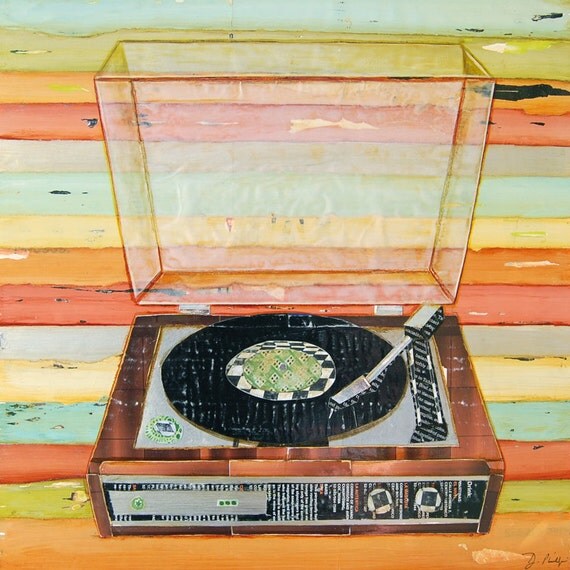 Items similar to Vinyl Retro Record Player Art PRINT or