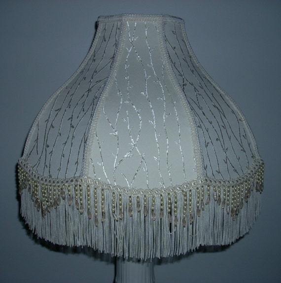 Ivory Lamp Shade with Beaded Fringe