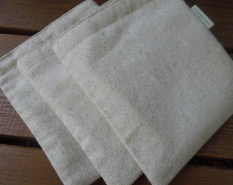 Three reusable sandwich bags - Plain and simple on natural unbleached cotton