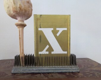 1 vintage brass X stencil, letter X, capital X, 3 inch stencil, 3 " stencil X old stencil, metal stencil, old, rustic, primitive, antique