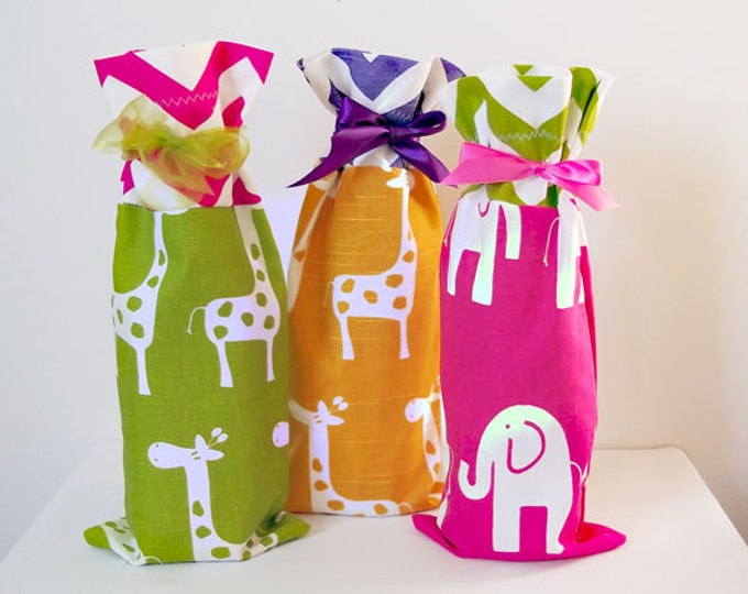 Wine Bags, 3 Pack Wine Sacks, Bottle Bag Sacks, Color Block Style, Easter Party, Graduation Gift, Wine Gift, Wine Lover, Hostess Gifts,