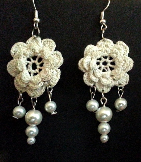 Items similar to Wild Rose Crocheted Earrings Irish Crochet (Made To