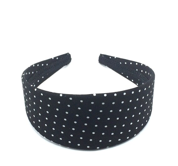 Wide Headband Black and White Polka Dot by BellaHeadbands on Etsy