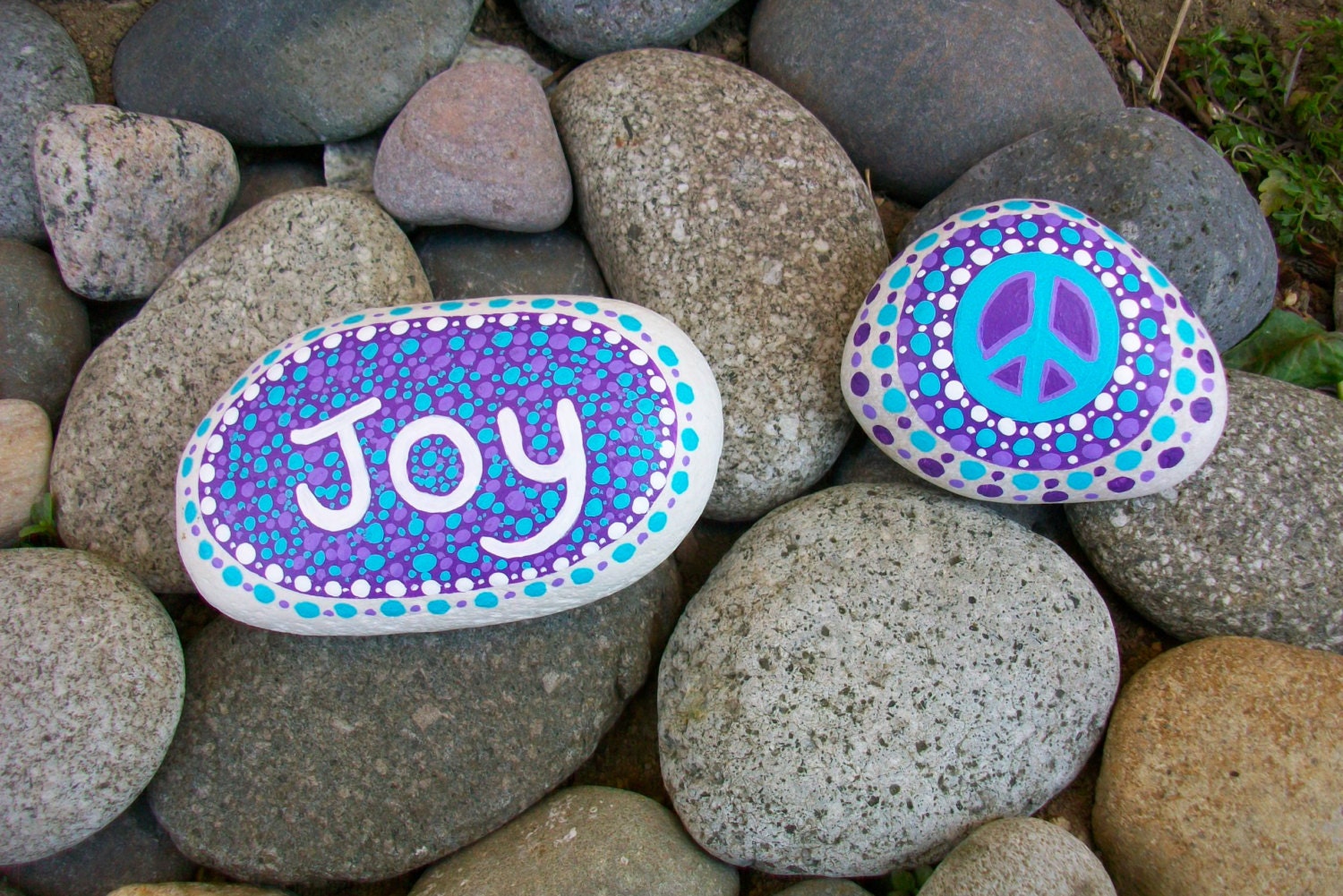Painted Joy Rock with Bonus Peace Rock by InnerSasa on Etsy