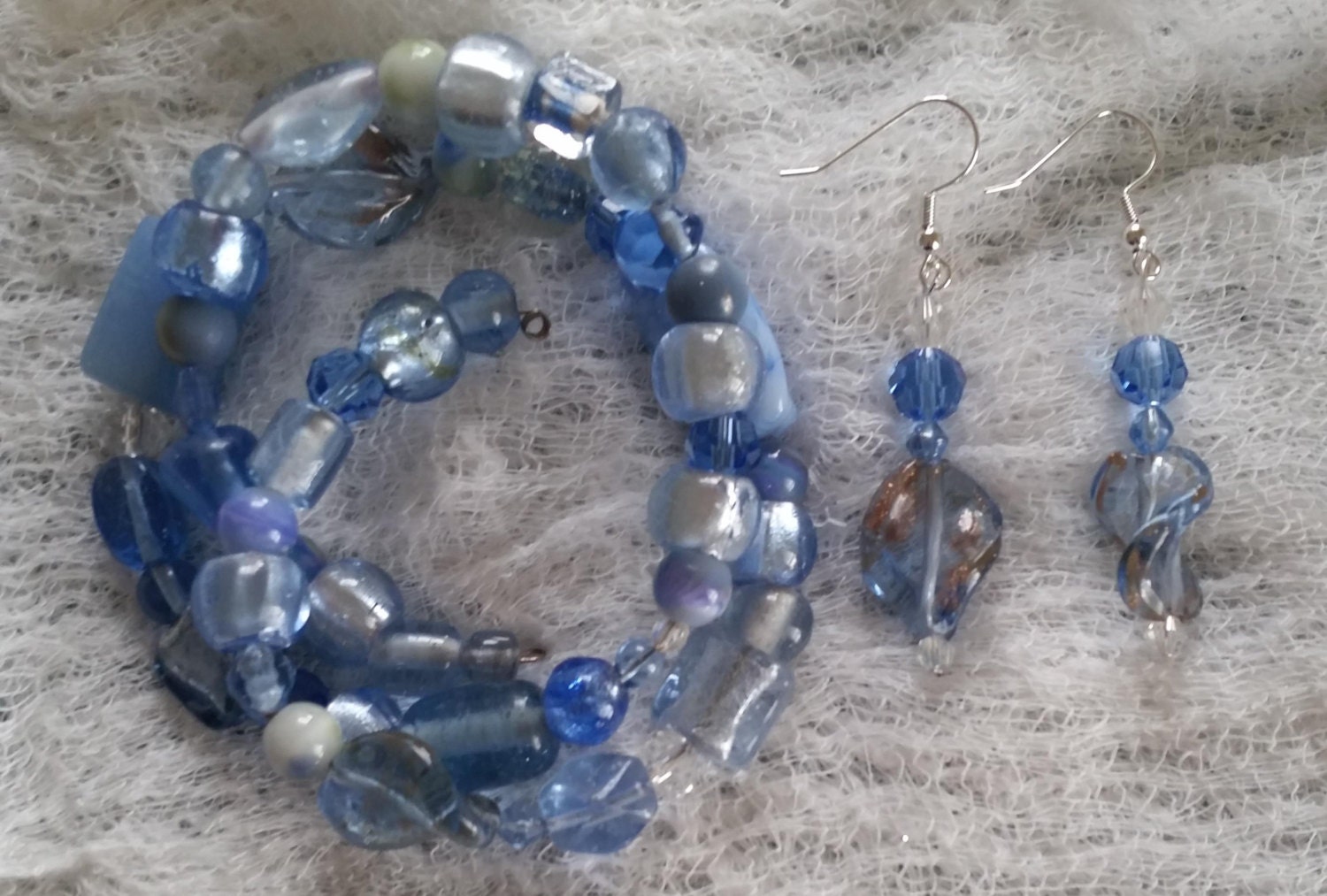 WaterFall Mist Handmade Glass and Ceramic Bead Bracelet and