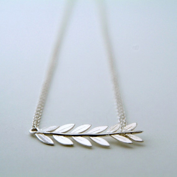 Silver Olive Branch Necklace Leaf Pendant by RockRoseJewellery