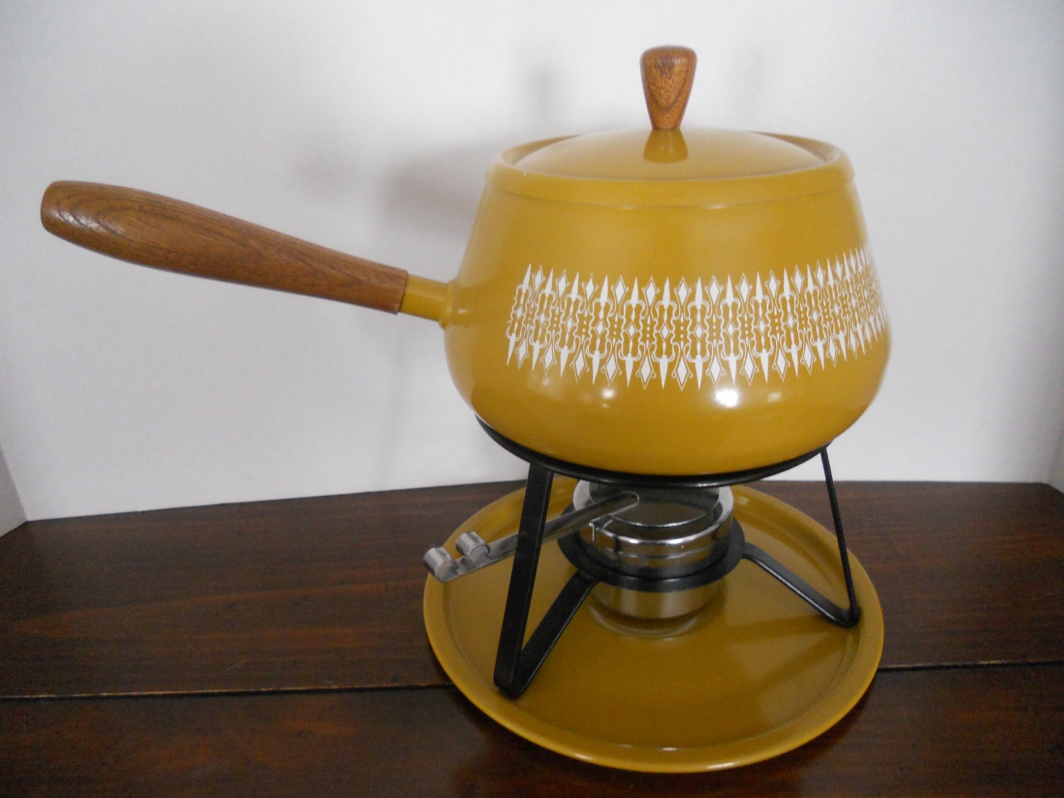 Vintage Harvest Gold Fondue Set with UnderplateStandBurner Haute Juice