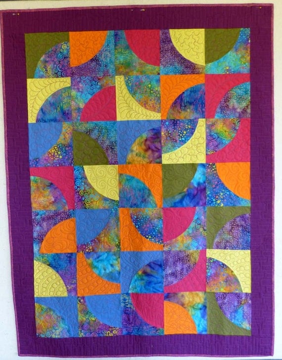 purple batik DP funky modern baby quilt wall hanging
