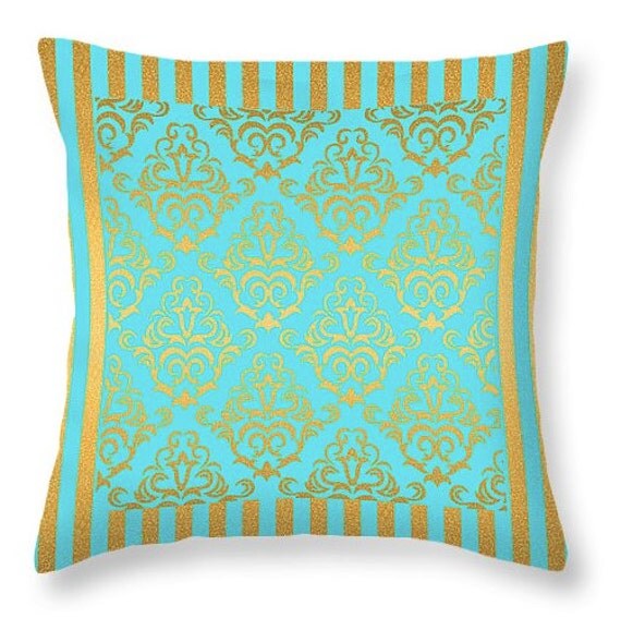 Turquoise and Gold Decorative Pillow No.3 square or lumbar
