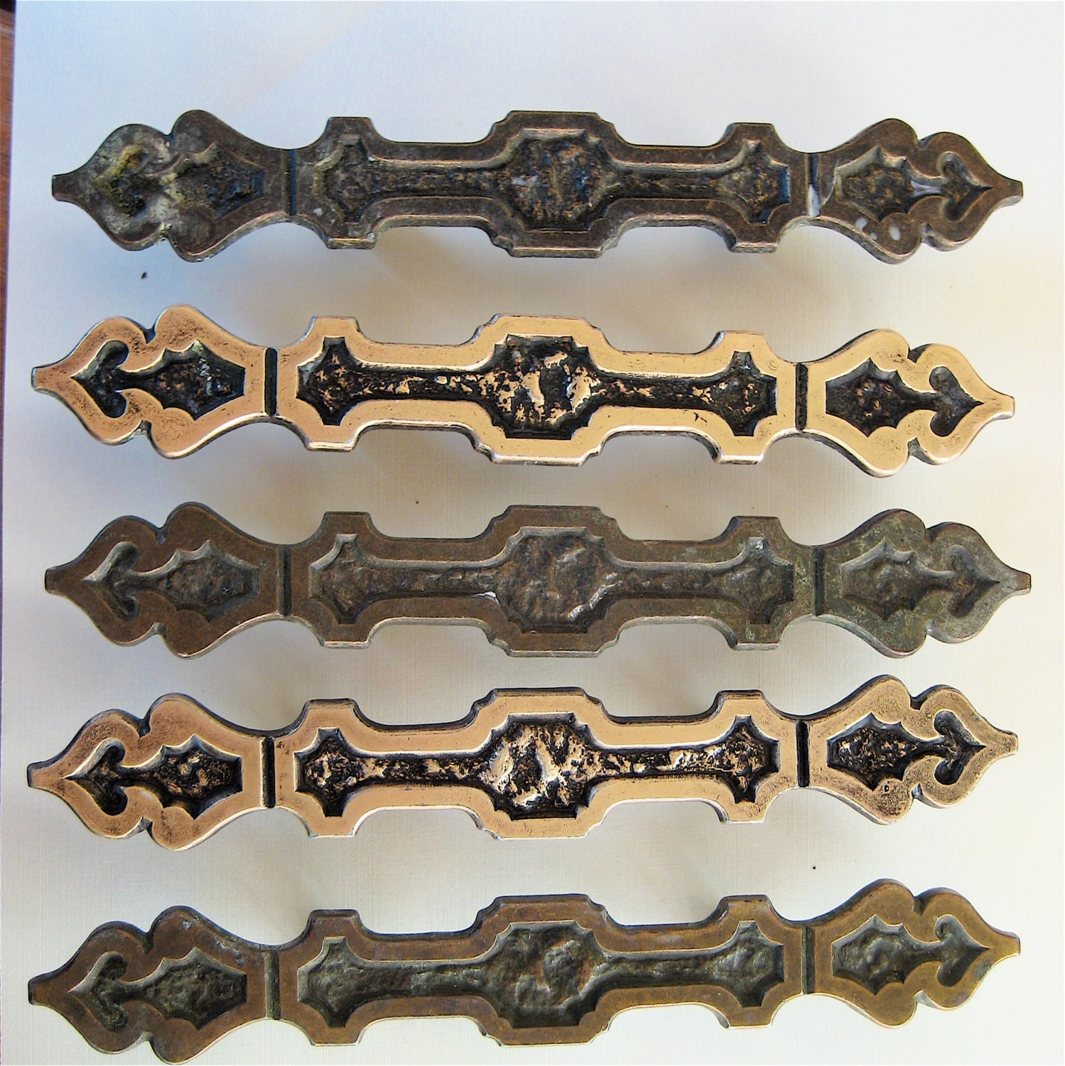 Spanish Gothic Drawer Handles Mid Century Hardware Solid Brass Long ...
