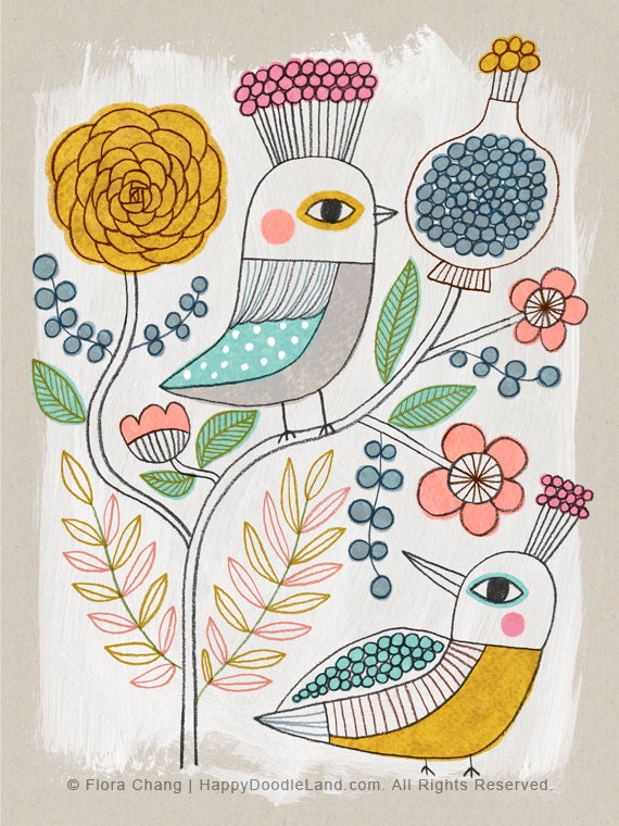Spring Birds and Flowers - 12 x 16 Print