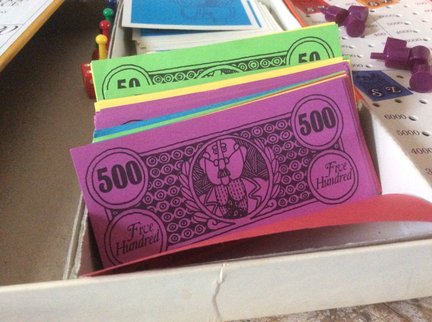 vintage payday game board pieces play money cards graphics 70s