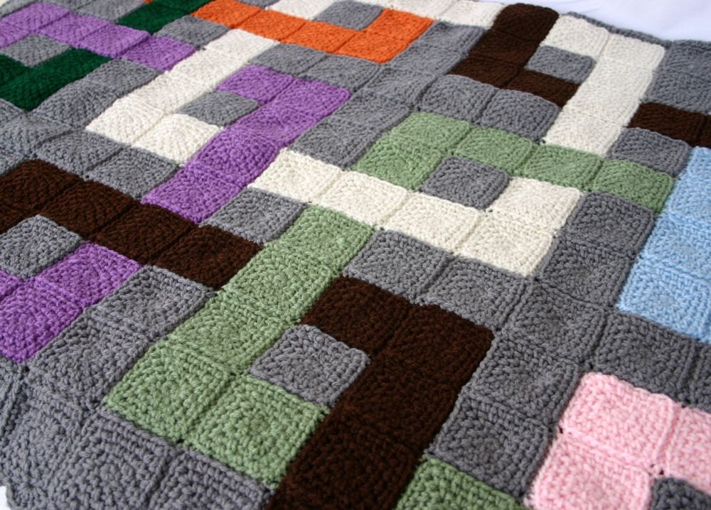 Crochet afghan interlocking squares throw blanket geometric