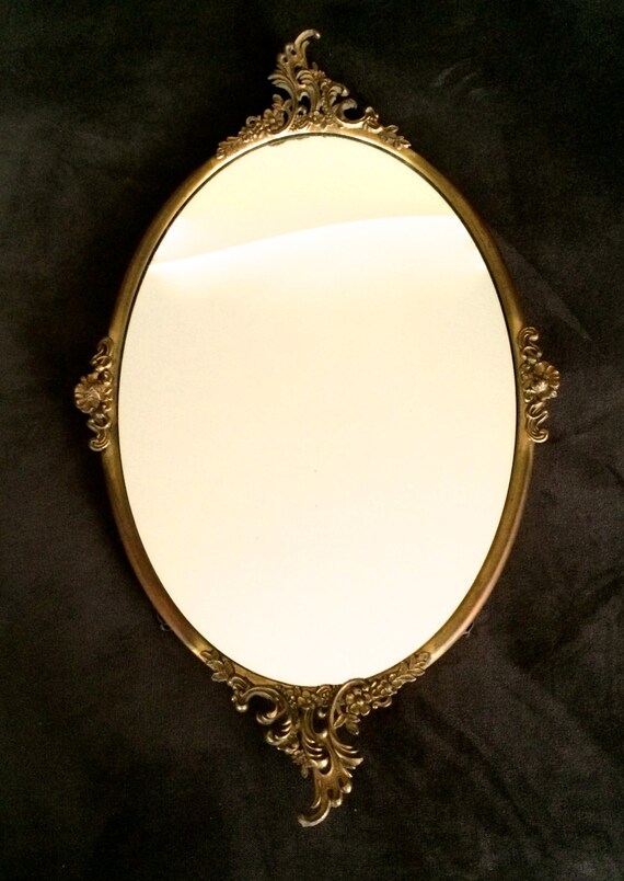 Vintage Gold Metal Mirror Ornate floral by EllasAtticVintage