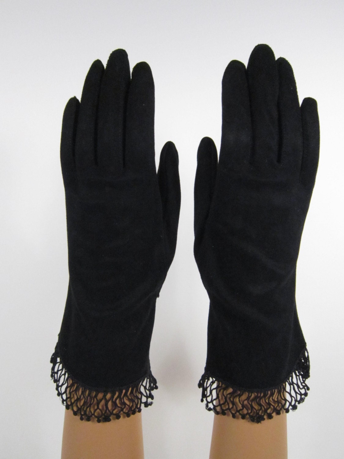 7 Vintage Womens Black  Dress  Prom  Church Gloves  w decoration