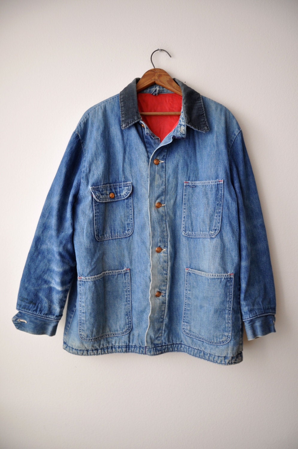 Vintage 1940s Men's Denim Jacket Work Wear 46 Inch Chest