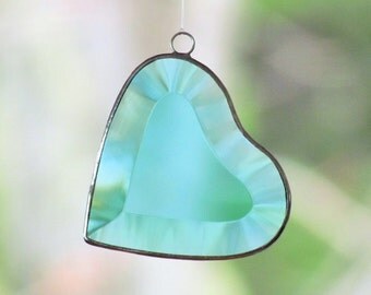 Turquoise Glass Heart Suncatcher Stained Glass Heart Ornament Wedding Favor Gift Idea Handmade in Canada