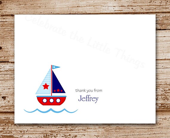 Set of 8 Sailboat Note Cards - Stationery - Sail Boat Cards - Notecards - Baby Boy Thank You - Nautical - Blank Cards - Personalized Il_570xn