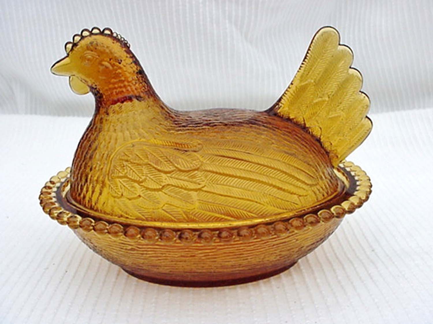 Amber Depression Glass Nesting Hen Lidded Butter Dish Home and