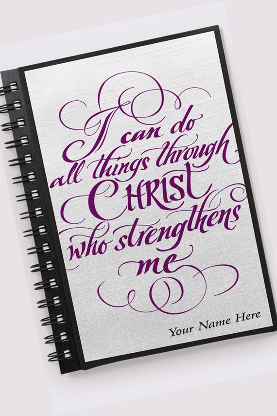 Items similar to Personalised Bible verse notebook - ALL THINGS - white ...