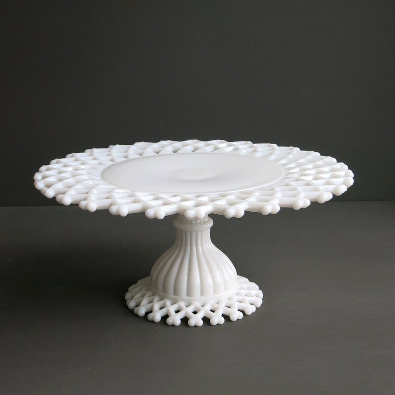 Lattice Border Milk Glass Cake Stand by Westmoreland 1960s