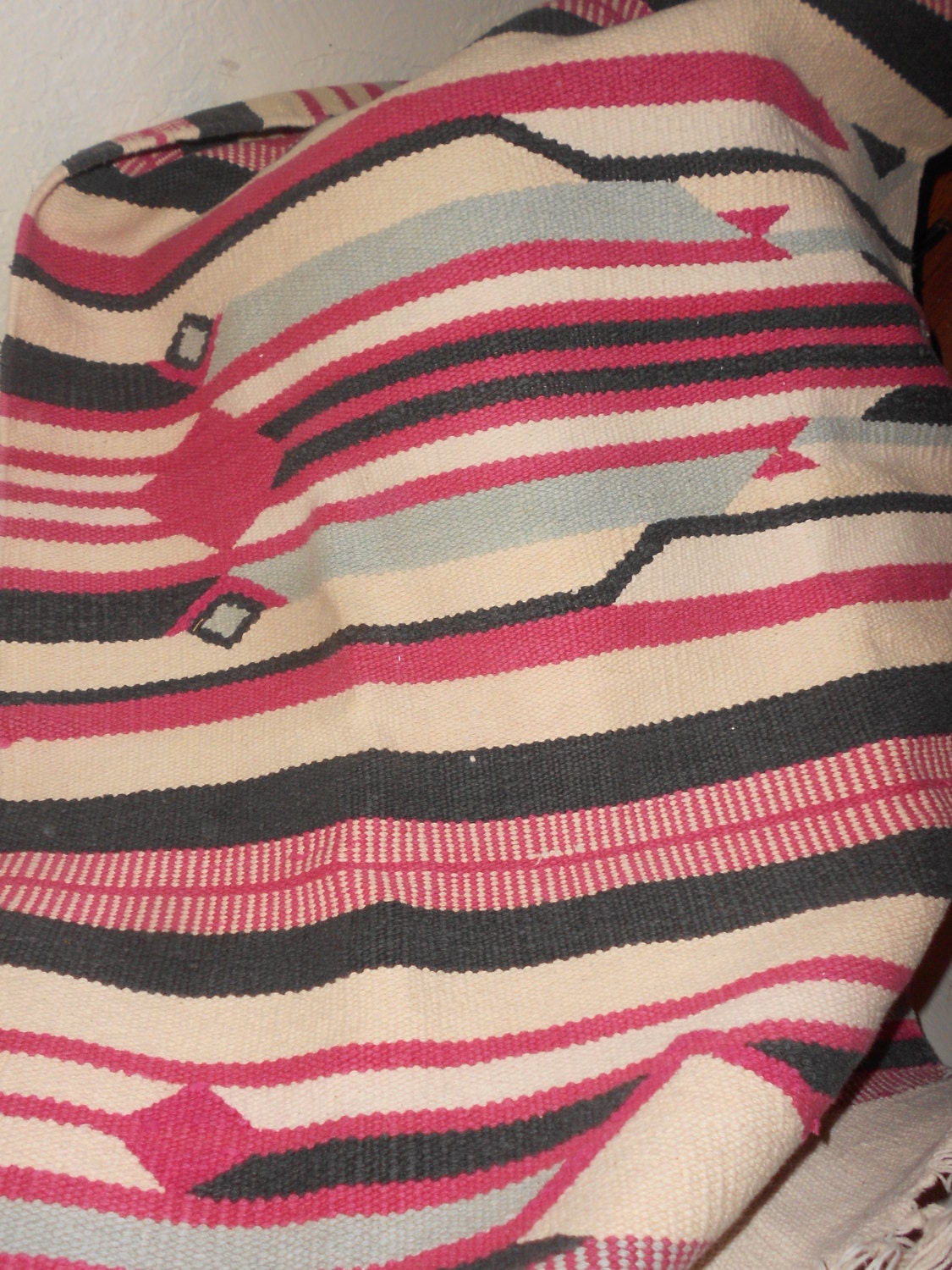 Native American Cotton Rug /Blanket Vintage 60s Folk Art