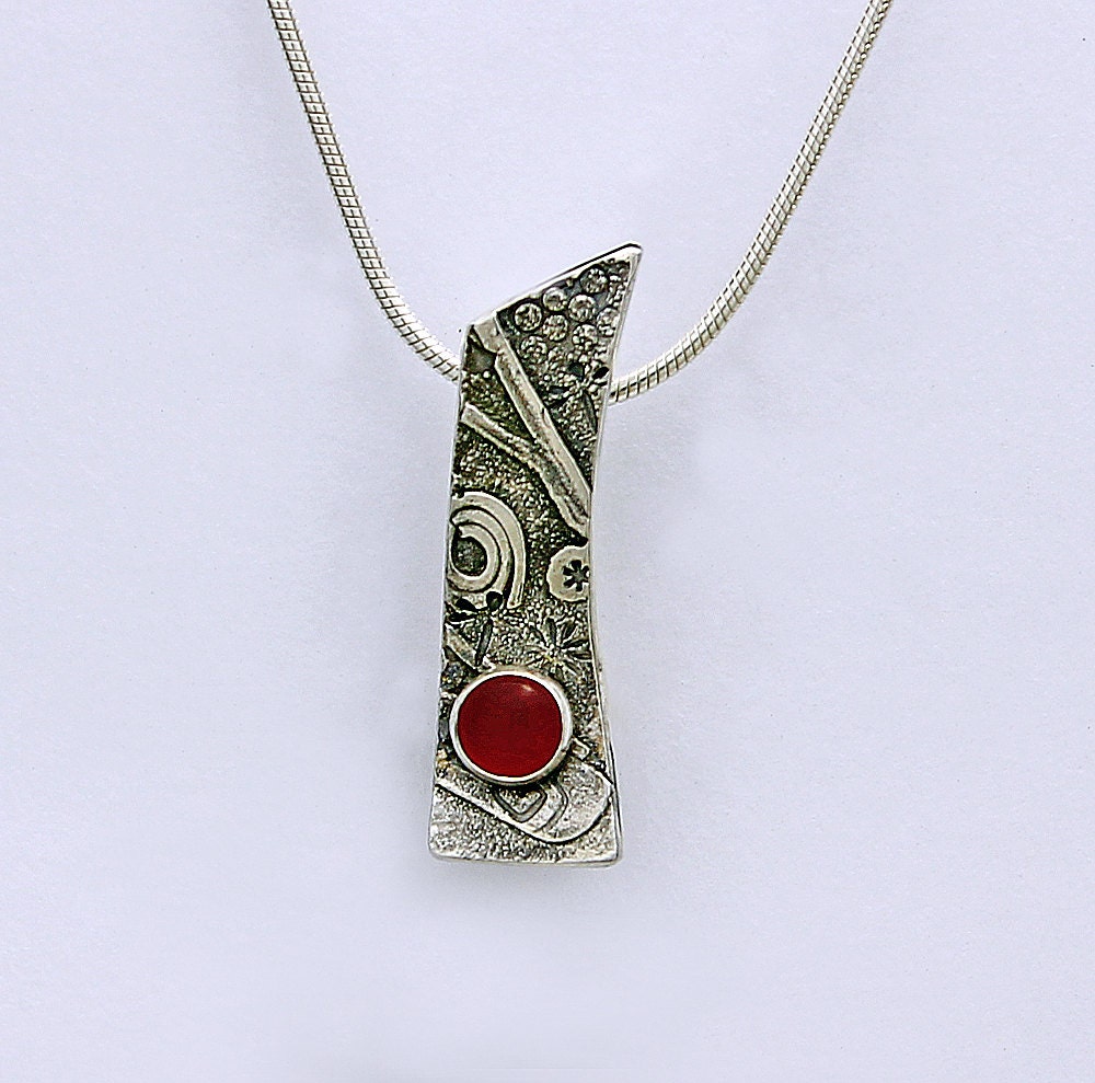 Handcrafted Sterling Silver Pendant Carnelian Natural Stone