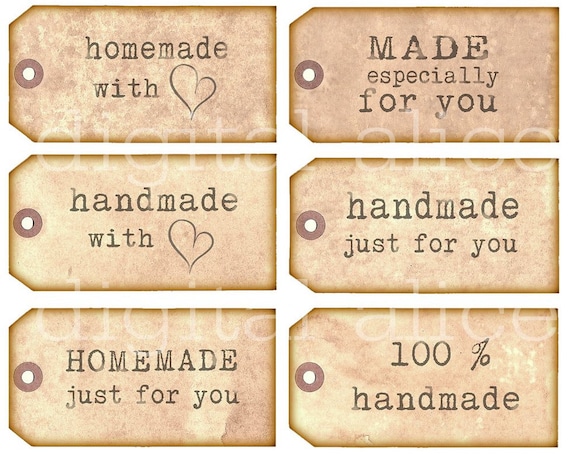 homemade handmade tags product labels instant download