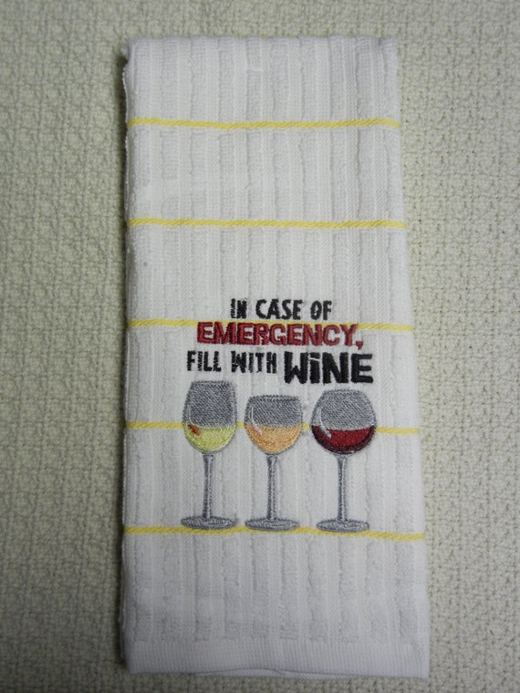 Wine Themed Embroidered Kitchen Towel