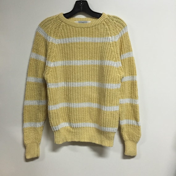 knit sweater 90's preppy minimal pale yellow white by NTRDMNSNL