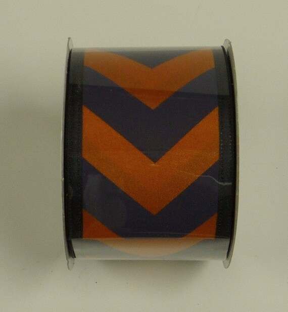 Navy Blue Orange Chevron 2.5 Ribbon Q32184027 by wreathsbyrobin