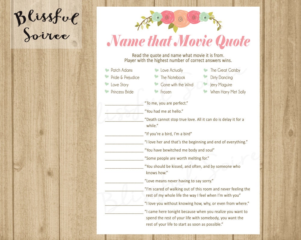 Bridal Shower Game Movie Love Quotes