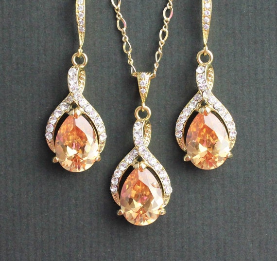 Champagne Bridal Set Gold Jewelry Set Bridesmaids by JamJewels1