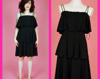 Vintage Black 3 Tiered Ruffle Dress Size Medium