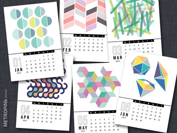 2016 PRINTABLE 5x7 Calendar Geometric Eclectic By METROPINk
