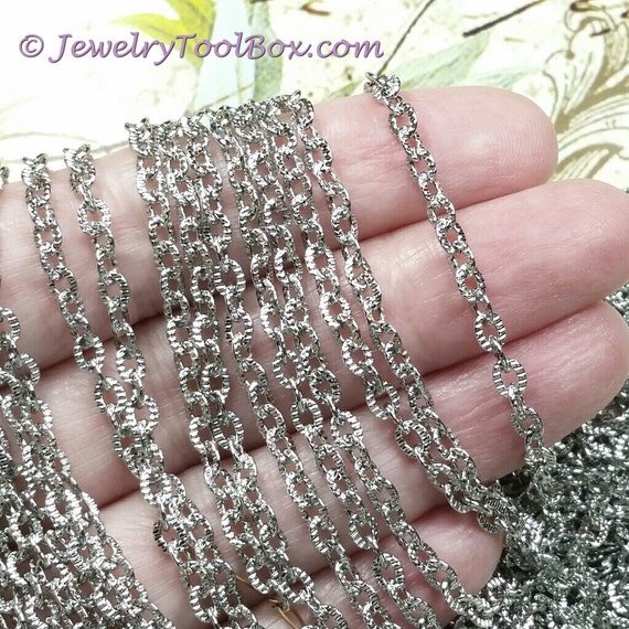 Stainless Steel Jewelry Making Chain, Textured, 3x4.5mm Oval Open Links