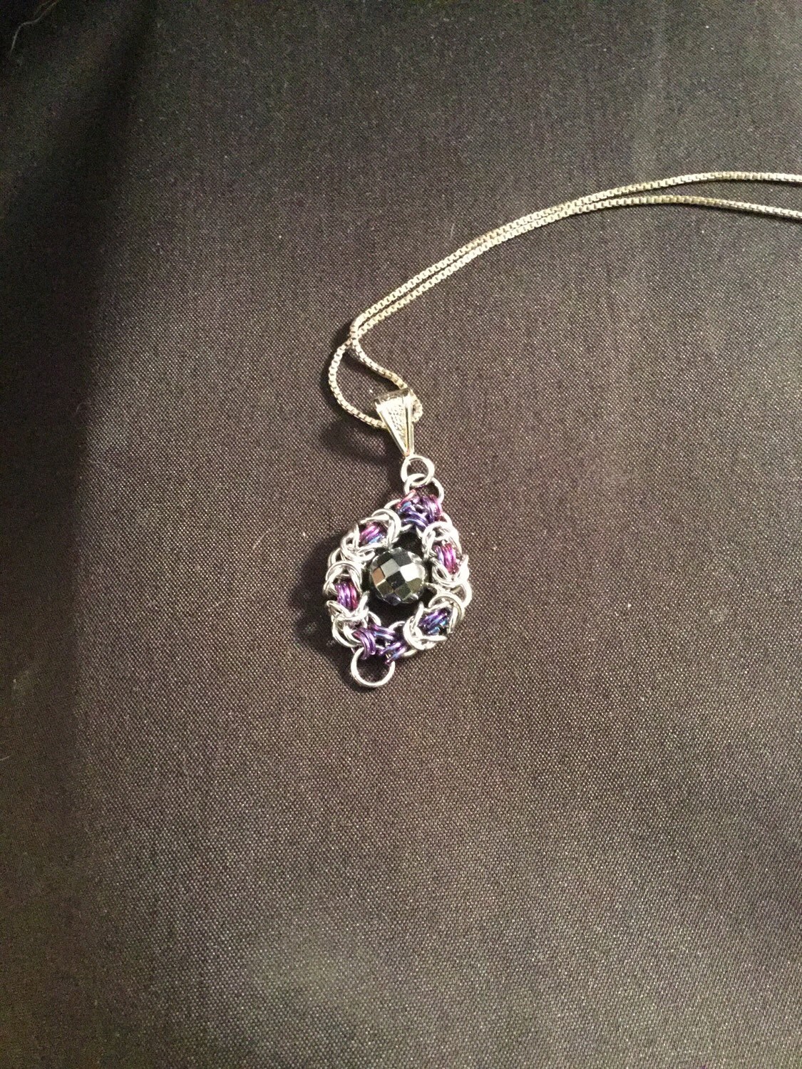 Delicate Floating Bead Pendant chainmaille by DragonandButterfly