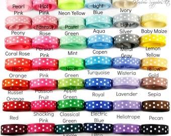 3/8 inch Swiss Dot Ribbon - Polka Dot Ribbon, Ribbon for Bows, Hair Bow, Grosgrain Ribbon by the Yard, Ribbon Hair Bows, Grosgrain Bows