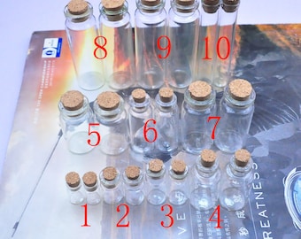 50 pieces Small Glass Bottles With Corks - mixed size - you choose the size