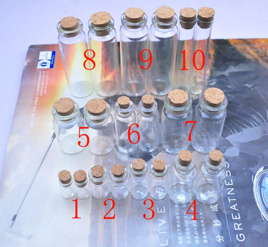 50 pieces Small Glass Bottles With Corks mixed size you