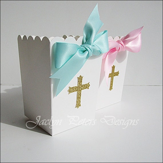 Items similar to Boys Baptism Or Communion, Popcorn Favor Box, Gold