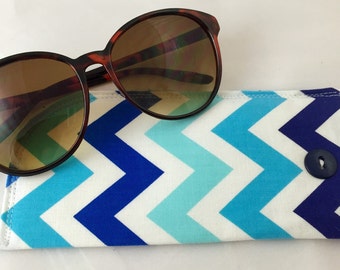 Fabric Eyeglass Case - Blue Sunglass Case - Reading Glasses Case -Chevron Eyeglass Case - Blue Glasses Case - Blue Chevrons