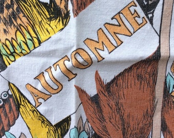 Vintage Autumn or Fall or Automne French Tea Towel - retro, mid century modern, 1950s kitchen towel from France