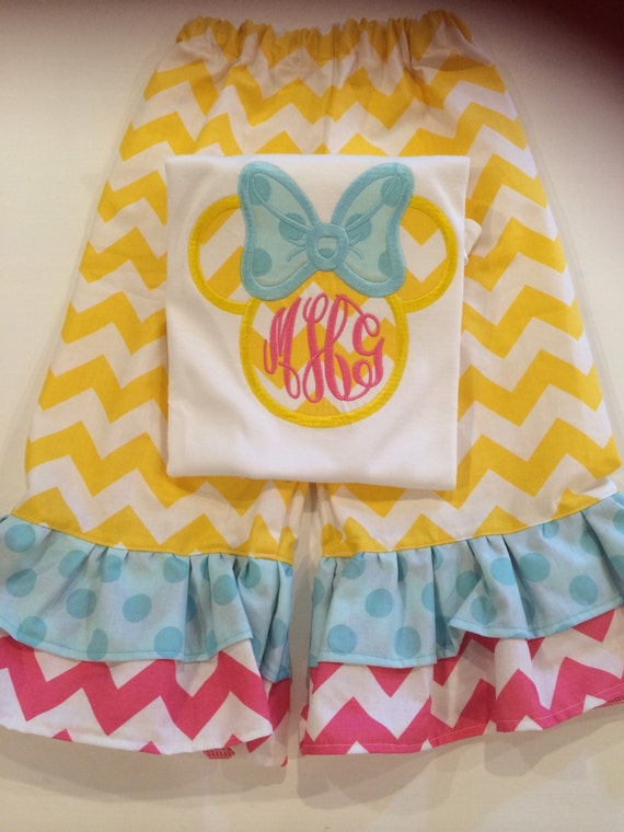 Girls chevron minnie shirt and double ruffle pants by gigi