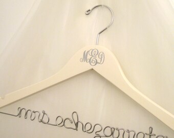 Interlocking Monogram Personalized Bridal Hanger - Custom Made For Bride's Dress, Wedding Initials, Bridal Colors