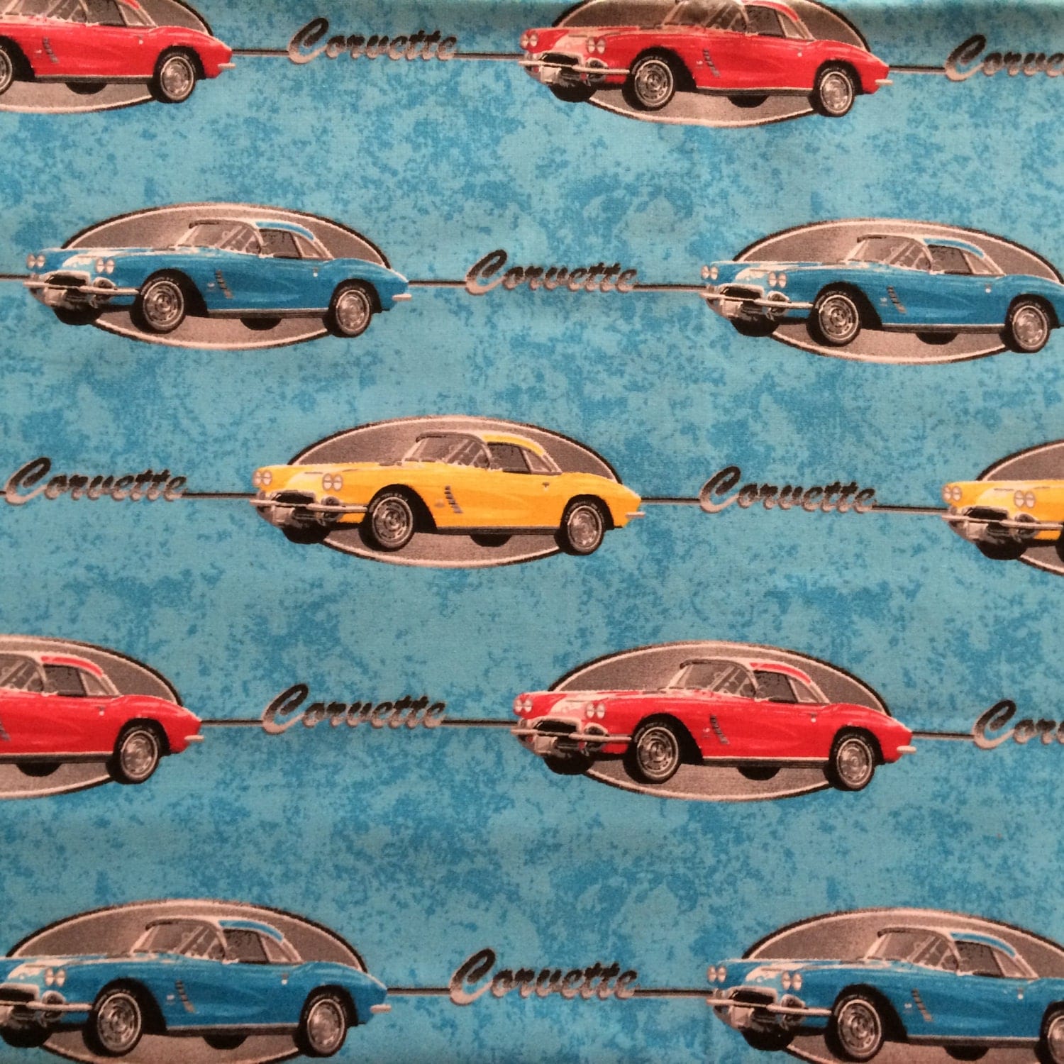 Fabric Corvette Licensed Chevrolet Out of Print 100% Cotton