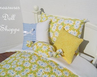 Doll Bedding 5 Pc Set for 18 Inch Dolls - Daisy Sunshine