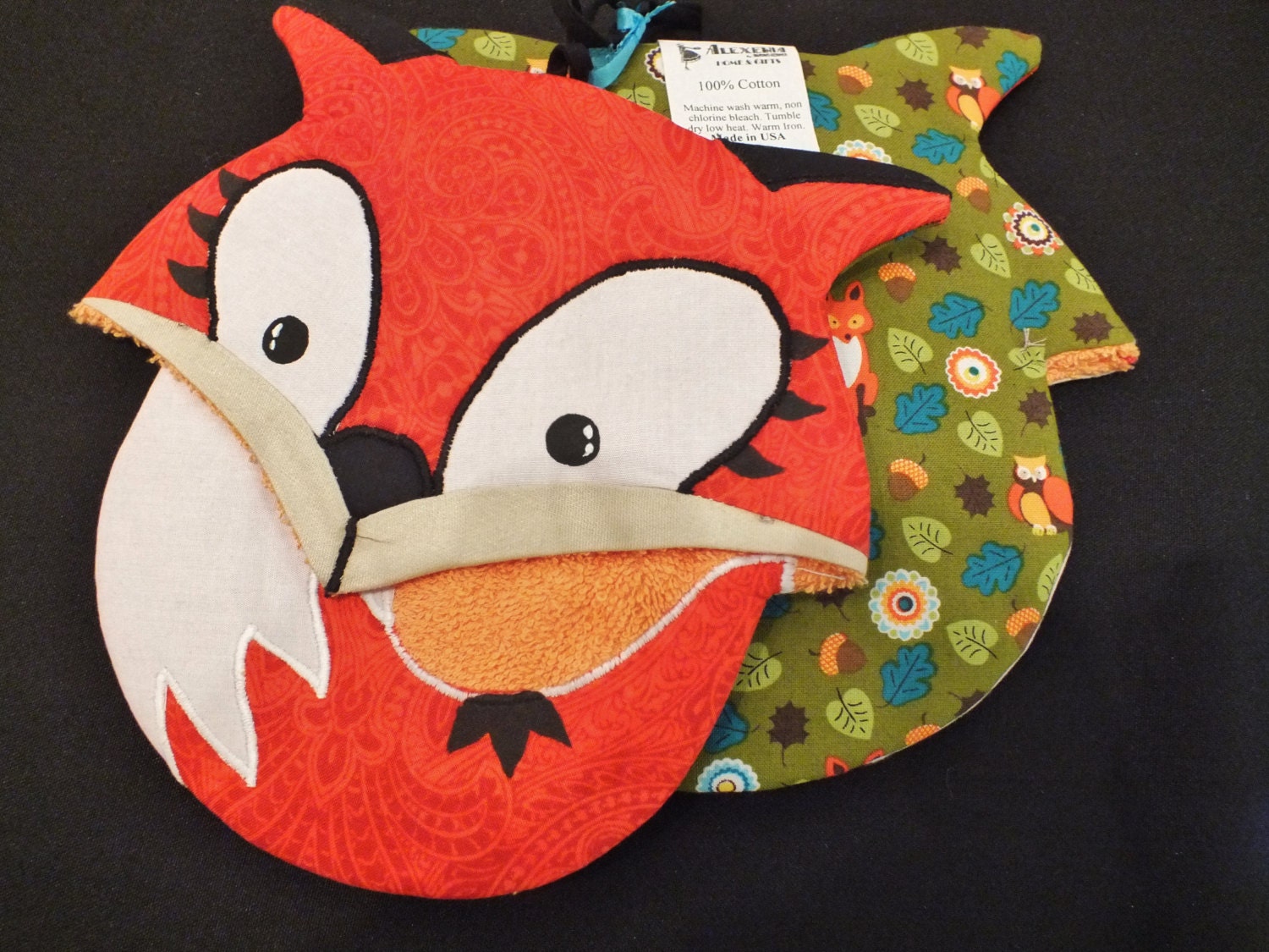 Fox Applique pot holders unique folk kitchen decor by Alexenia