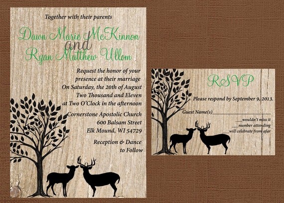 Rustic Wedding Invitation Deer Antler Rustic Wedding Invitation Deer Antler