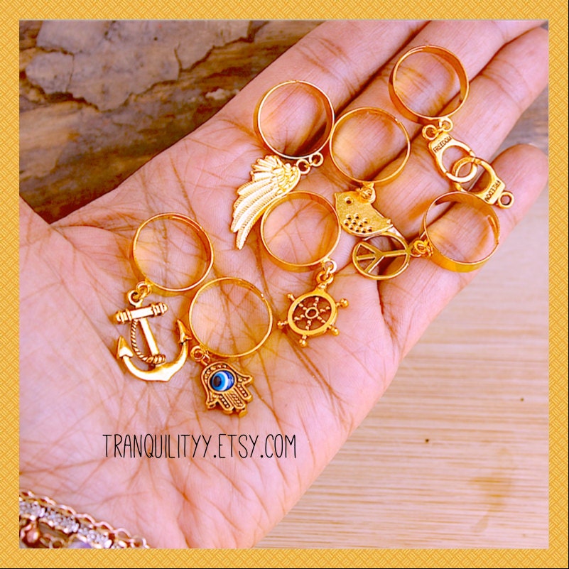 Dangle Charm Rings Gold Finger Dangling Rings by tranquilityy